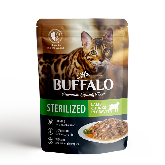 картинка Мистер Баффало (Mr. Buffalo) консервированный корм для стерилизованных кошек, ягненок в соусе, 85 гр. от магазина Зоокалуга