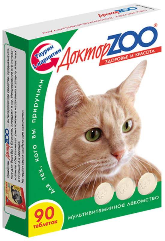 картинка Доктор Зоо витамины для кошек, здоровье и красота, протеины, 90 таб. от магазина Зоокалуга