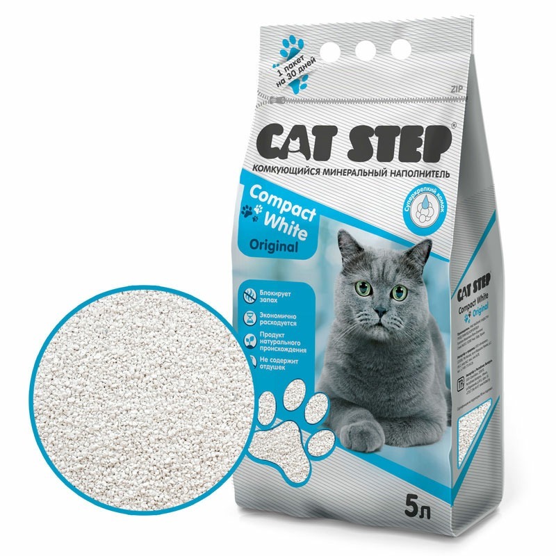 картинка Кэт Стэп Compact White Original (Cat Step) наполнитель комкующийся для кошек, 5 л. от магазина Зоокалуга