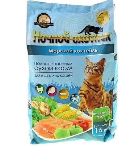 картинка Сухой корм Ночной охотник для взрослых  кошек, морской коктейль, 1,5 кг. от магазина Зоокалуга