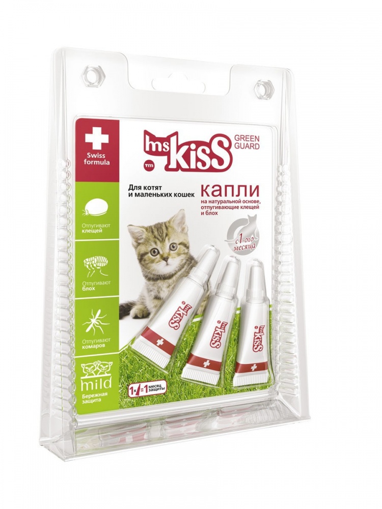 картинка Миссис Кисс (Ms. Kiss) капли на холку для котят и маленьких кошек,  уход за шерстью и отпугивания насекомых. от магазина Зоокалуга