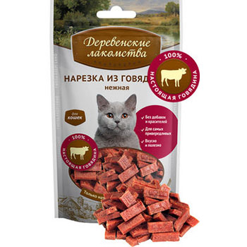 картинка Деревенские лакомства  нарезка из говядины для кошек, 45 гр. от магазина Зоокалуга