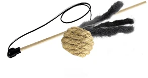 картинка Игрушка д/к GoSi Удочка "Джутовый шарик с мышиными хвостиками" от магазина Зоокалуга