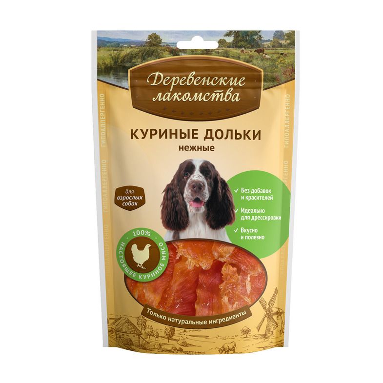 картинка Деревенские лакомства дольки куриные нежные для собак, 90 гр. от магазина Зоокалуга