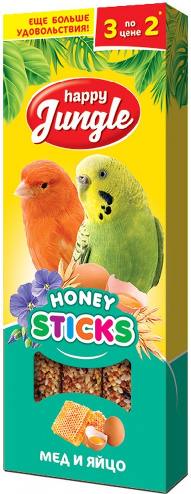 картинка Хэппи Джангл (Happy Jungle) лакомство -  палочки для птиц, мед и яйцо, 3 шт. от магазина Зоокалуга