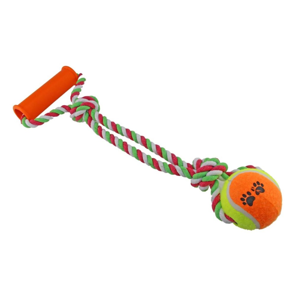 картинка Игрушка для собак Догман Мячик на канате с ручкой 33 см. от магазина Зоокалуга