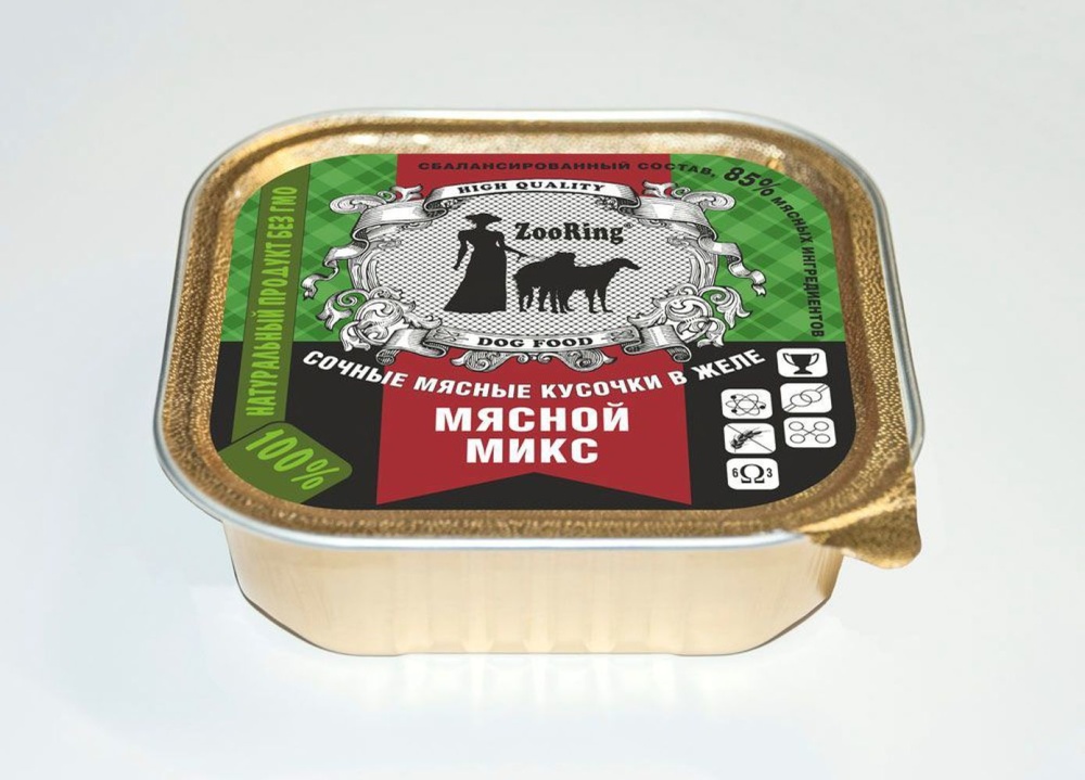 картинка Зооринг консервированный корм (Zooring) для собак, мясной микс, желе, 100 гр. от магазина Зоокалуга