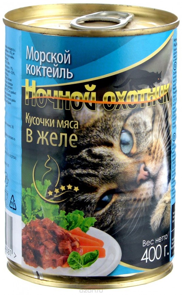 картинка Ночной охотник консервированный корм для кошек, морской коктейль в желе, 400 гр. от магазина Зоокалуга