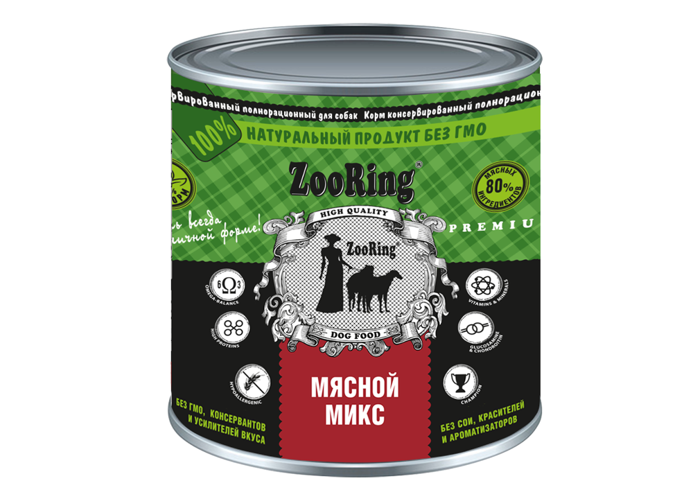 картинка Зооринг консервированный корм (Zooring) для собак, мясной микс, 850 гр. от магазина Зоокалуга