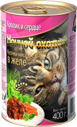 картинка Ночной охотник консервированный корм для кошек, кролик и сердце в желе, 400 гр. от магазина Зоокалуга