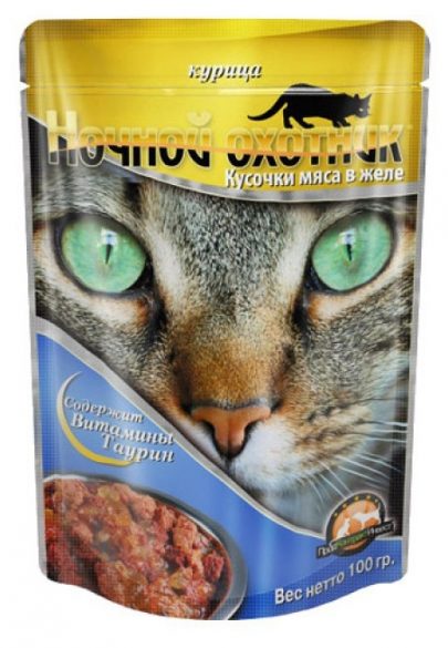 картинка Ночной охотник консервированный корм для кошек, курица в желе, 100 гр. от магазина Зоокалуга